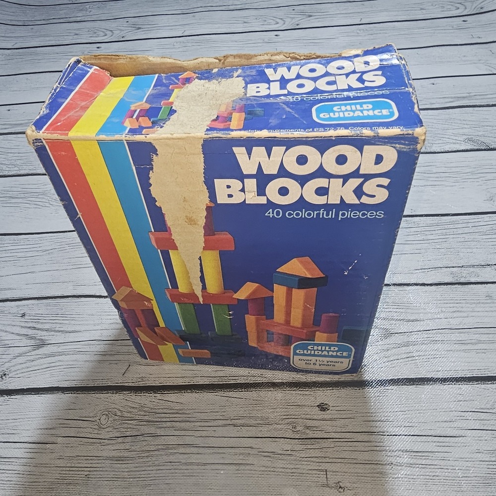 Vintage Child Guidance Colored Wood Building Blocks 40 With Box Made In USA‎